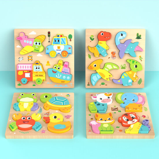 Wooden 3D traffic-themed puzzle board for toddlers