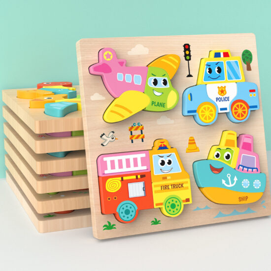  Wooden 3D traffic-themed puzzle board for toddlers