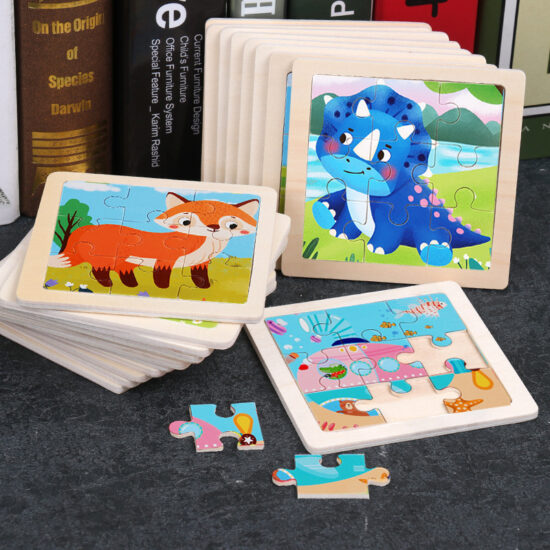 Cartoon animal wooden puzzle toy for toddlers aged 1 to 3