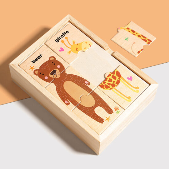 Wooden animal shape matching puzzle with English words