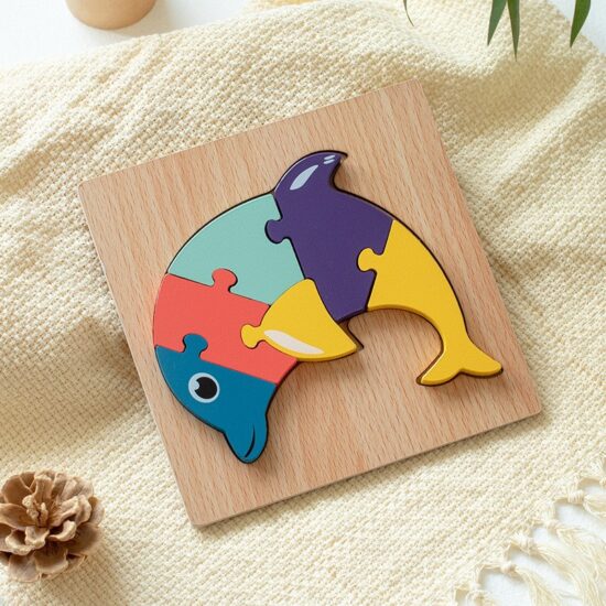 3D cartoon animal wooden puzzle toy for early education