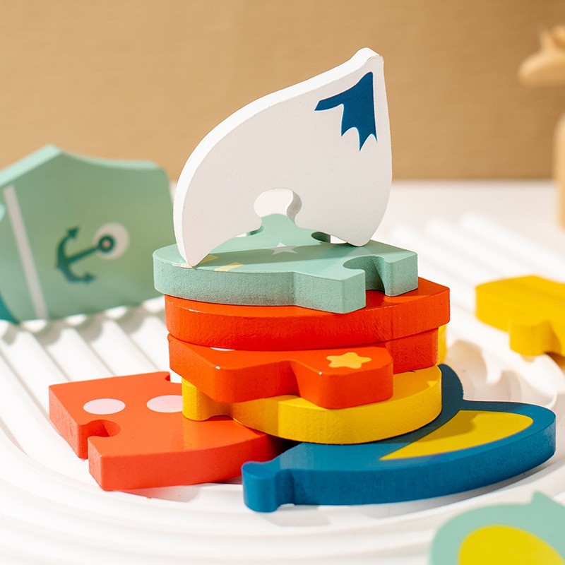 3D cartoon animal wooden puzzle toy for early education
