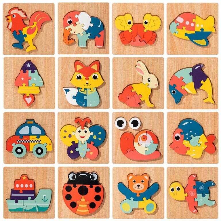 3D cartoon animal wooden puzzle toy for early education