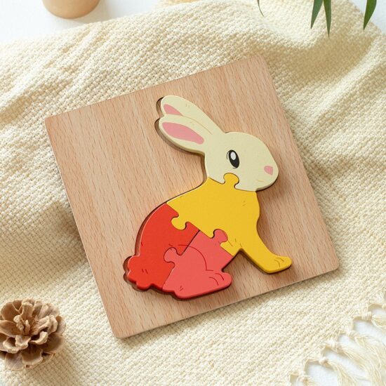 3D cartoon animal wooden puzzle toy for early education