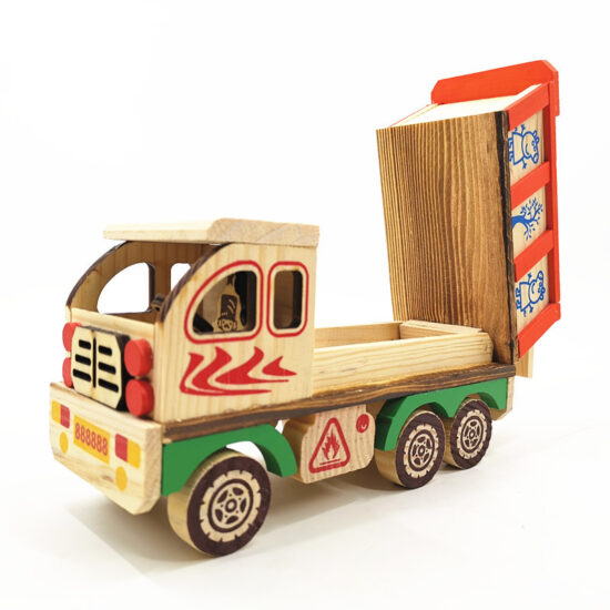 Wooden dump truck and cement mixer toy in colorful design