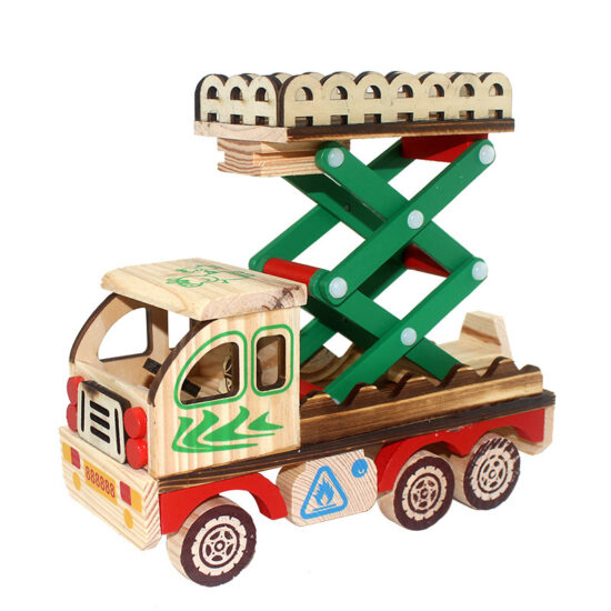 Wooden dump truck and cement mixer toy in colorful design