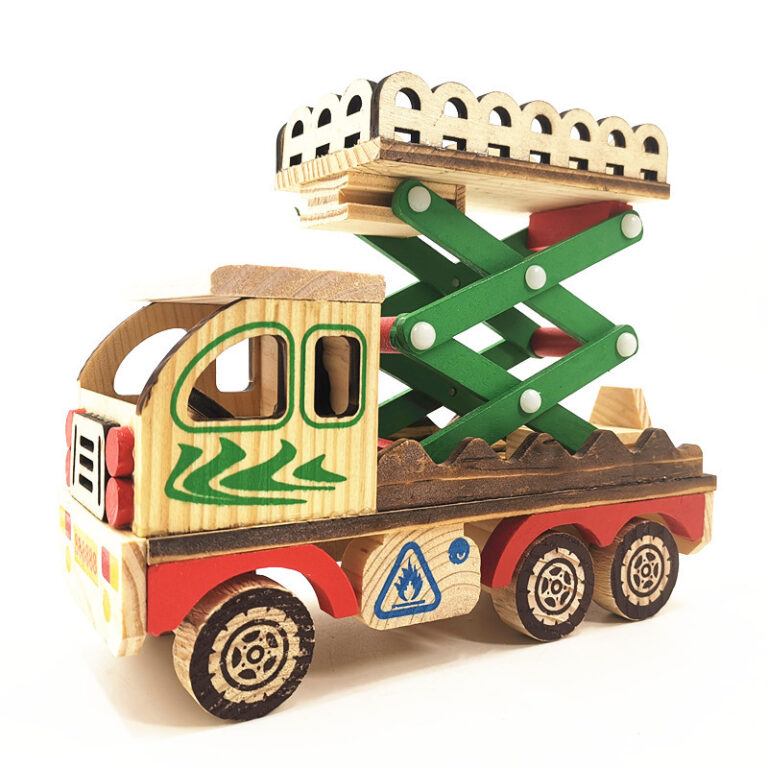 Wooden dump truck and cement mixer toy in colorful design