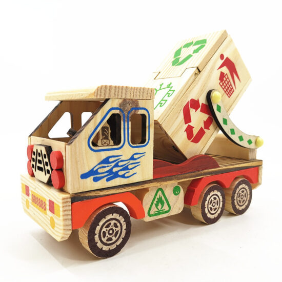 Wooden dump truck and cement mixer toy in colorful design