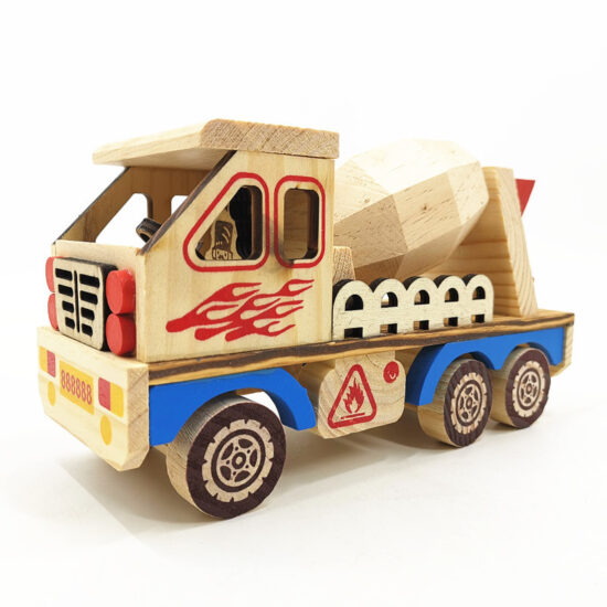 Wooden dump truck and cement mixer toy in colorful design