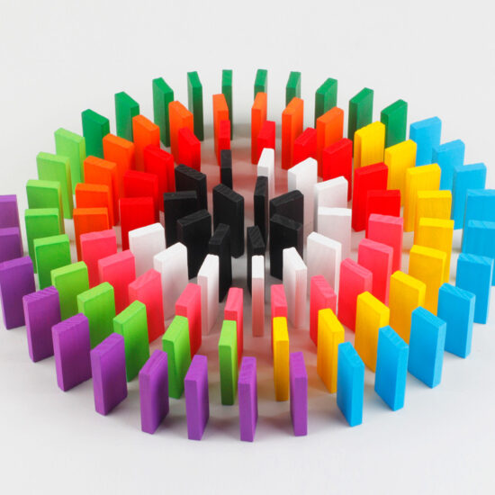 120-piece wooden domino set in bright colors for children
