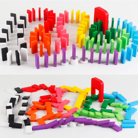 120-piece wooden domino set in bright colors for children