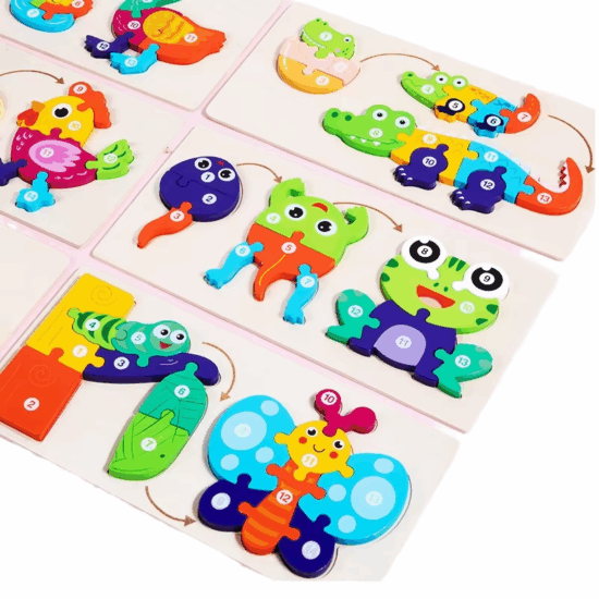 3D DIY wooden cartoon puzzle toy for kids education