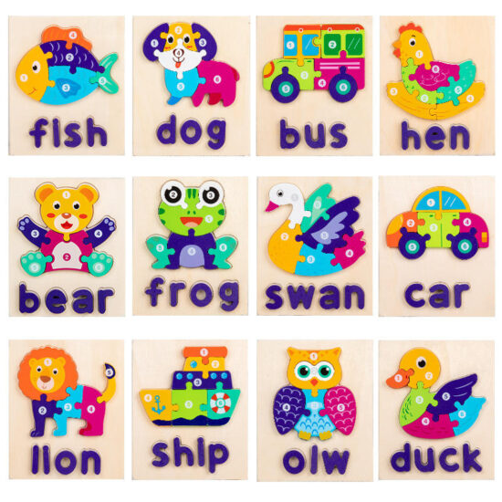 3D DIY wooden cartoon puzzle toy for kids education