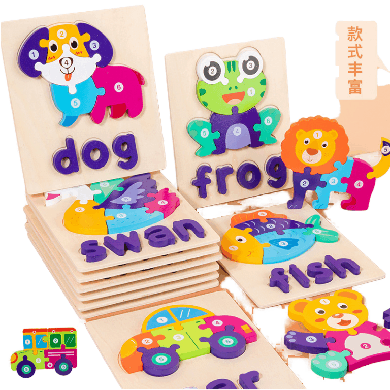 3D DIY wooden cartoon puzzle toy for kids education