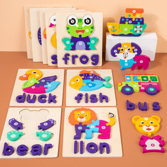 3D DIY wooden cartoon puzzle toy for kids education
