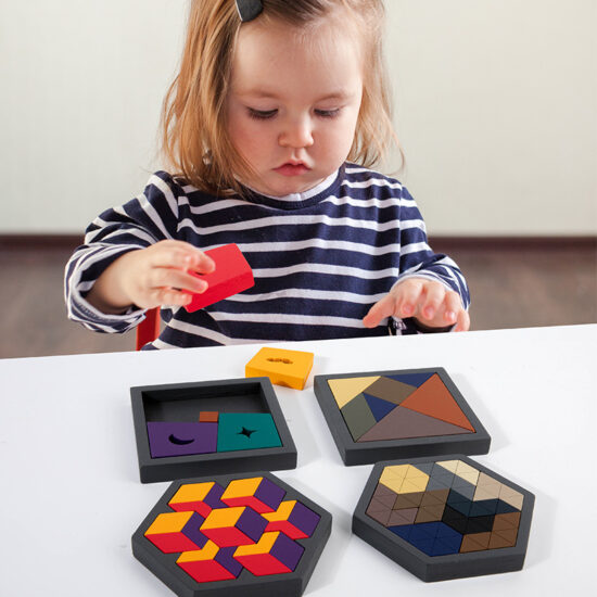 3D wooden hexagon tangram puzzle toy for kids and adults