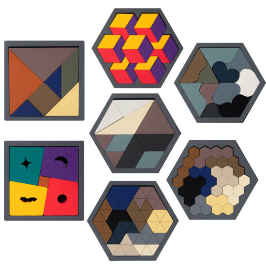 3D wooden hexagon tangram puzzle toy for kids and adults