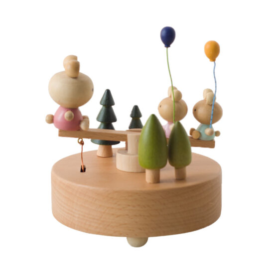 Creative wooden kids carousel music box toy with rotation