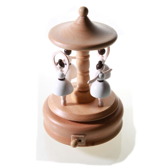 Creative wooden kids carousel music box toy with rotation