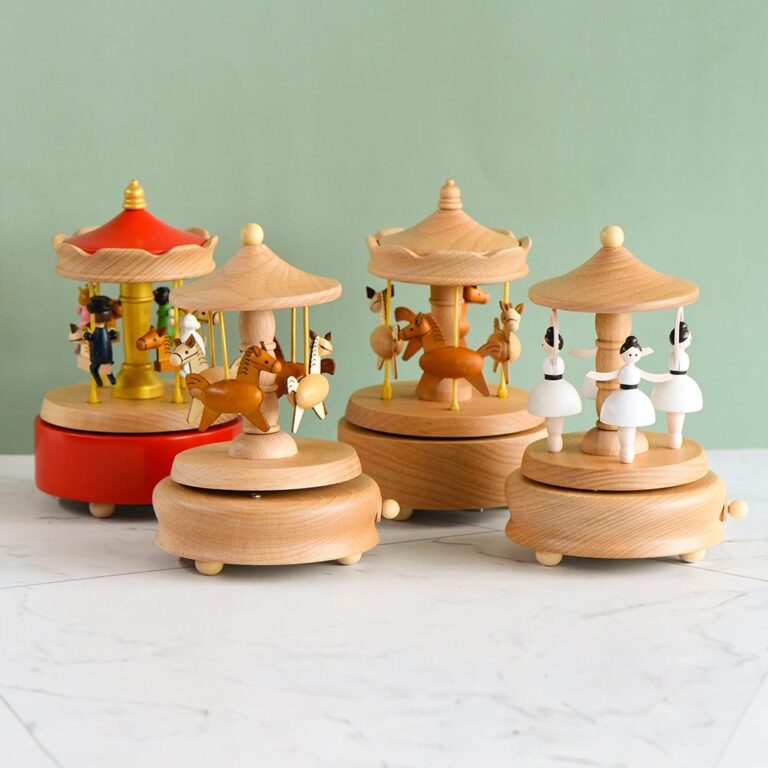 Creative wooden kids carousel music box toy with rotation