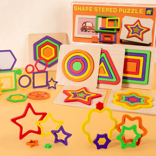 Montessori wooden geometric shape matching puzzle for kids