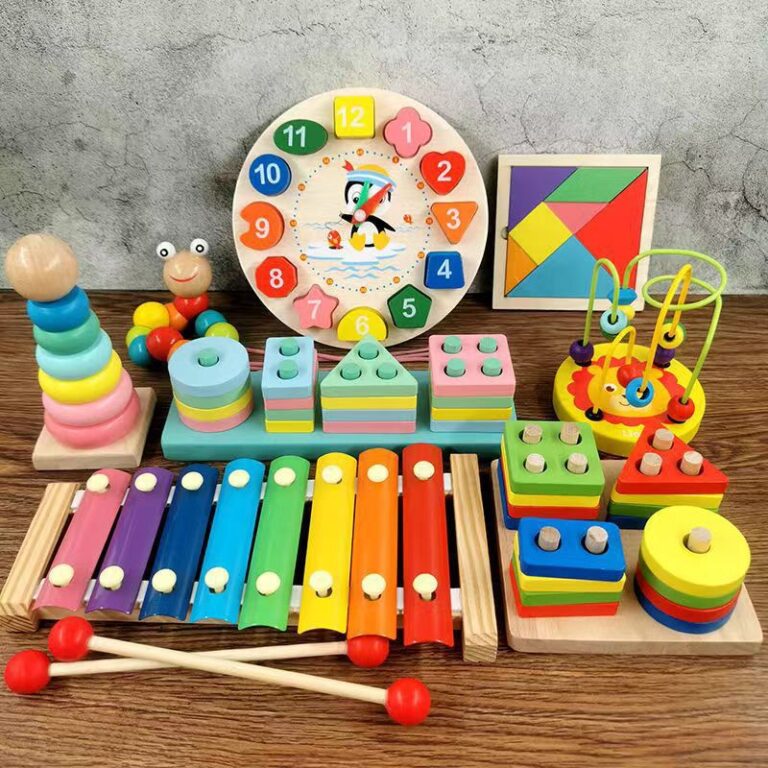 Wooden xylophone toy set with shape board and twisting worm