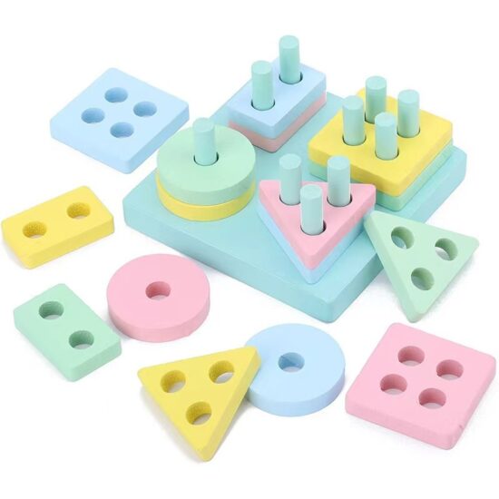 Wooden xylophone toy set with shape board and twisting worm