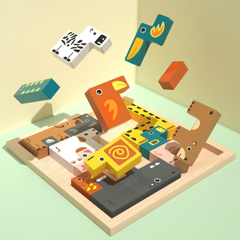 3D wooden animal puzzle blocks for kids