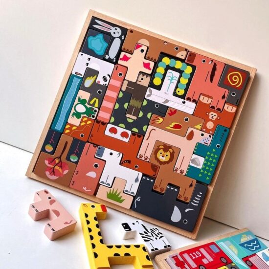 3D wooden animal puzzle blocks for kids