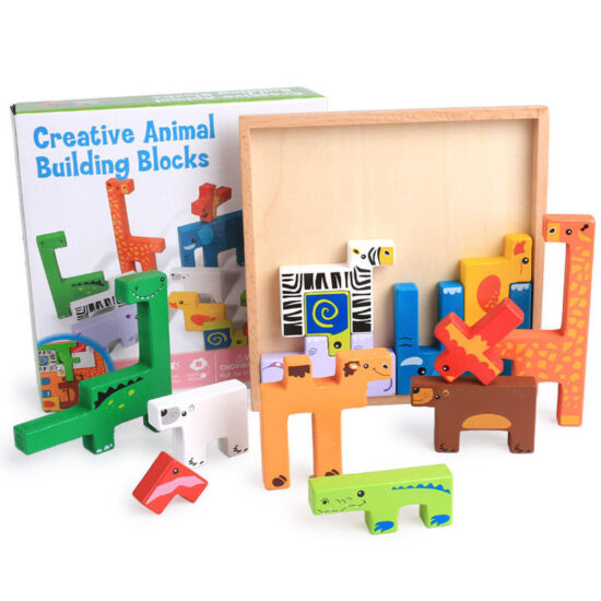 3D wooden animal puzzle blocks for kids