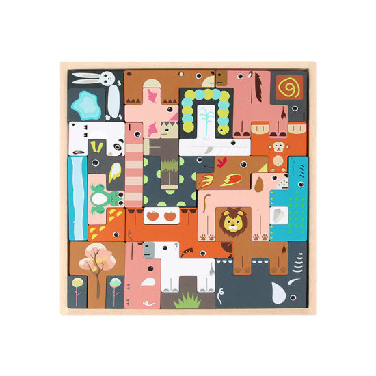 3D wooden animal puzzle blocks for kids