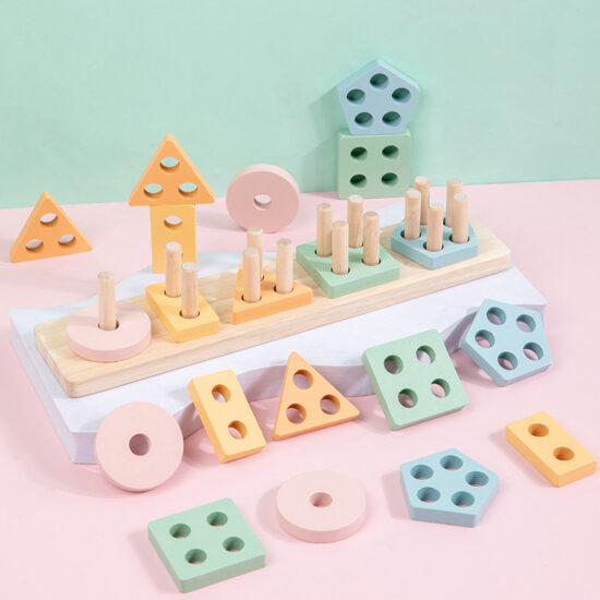 Montessori wooden shape sorting stacking toy for 