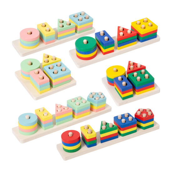 Montessori wooden shape sorting stacking toy for 