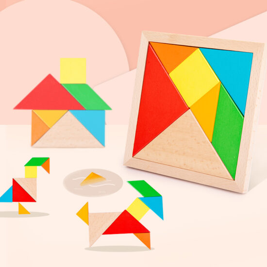 Montessori wooden tangram puzzle for early learning