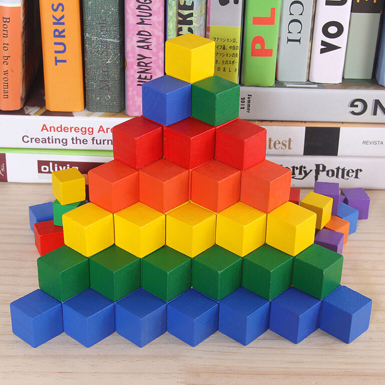 Colorful wooden cube math blocks educational toy for kids