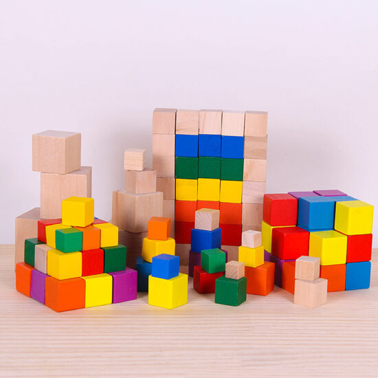 Colorful wooden cube math blocks educational toy for kids