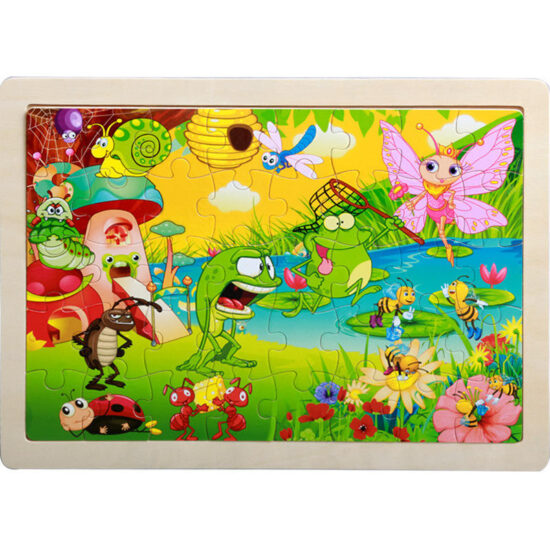 Wooden cartoon animal puzzle toy for toddlers and kids