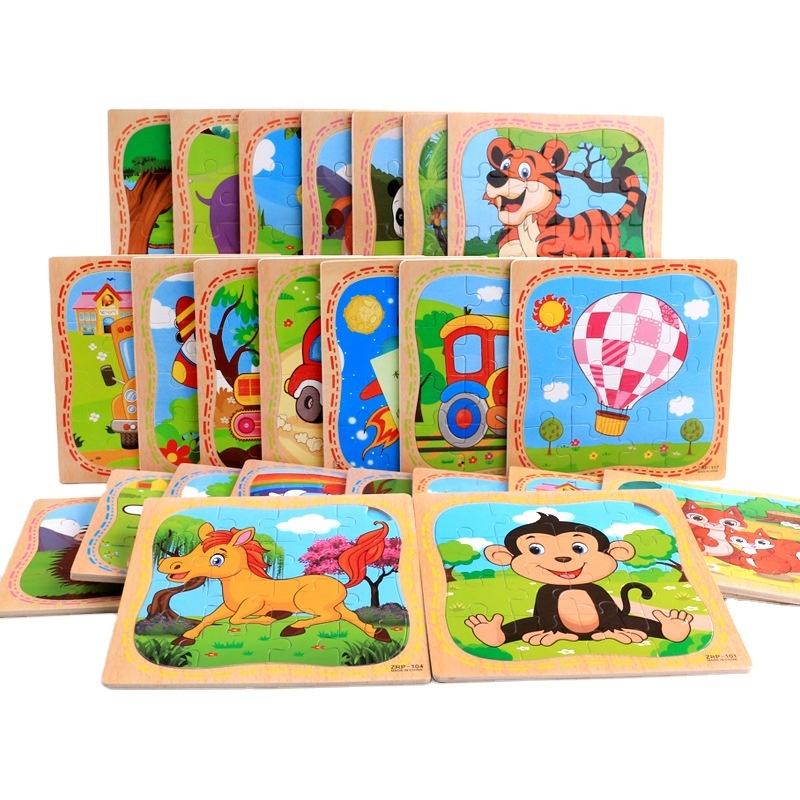 Wooden cartoon animal puzzle toy for toddlers and kids