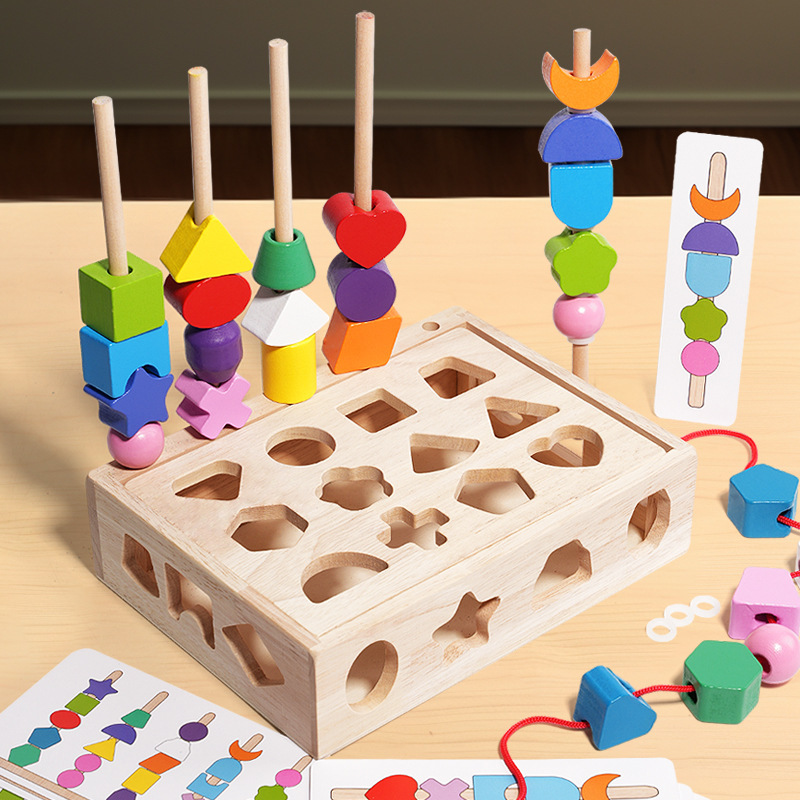 Wooden rainbow stacking and lacing toy for toddlers