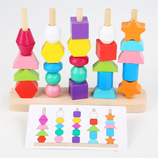 Wooden rainbow stacking and lacing toy for toddlers