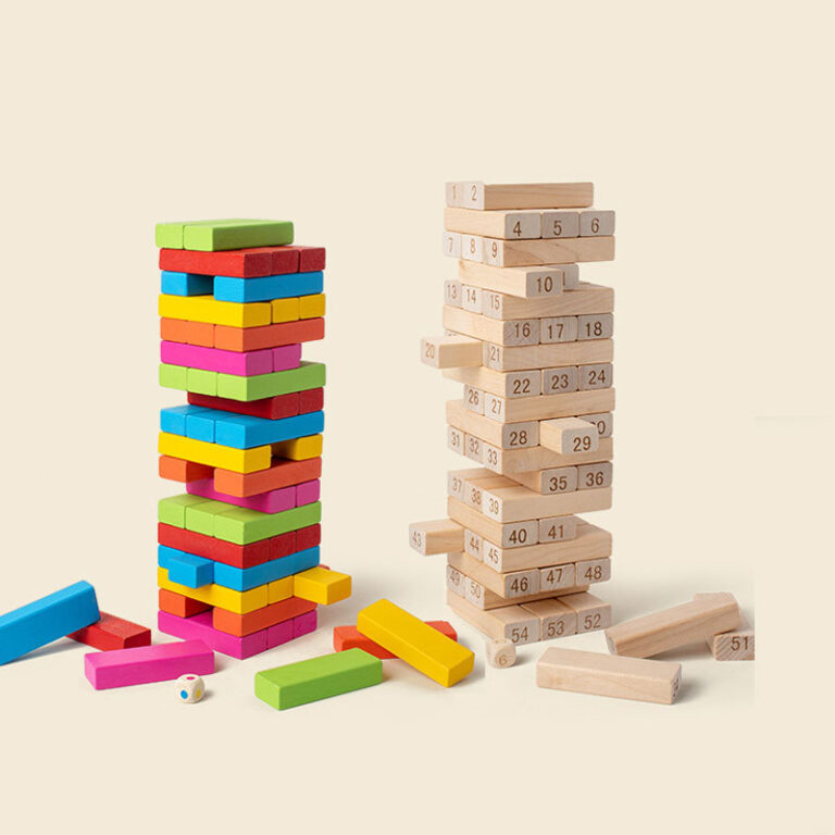 54pcs colorful wooden stacking blocks toy for kids
