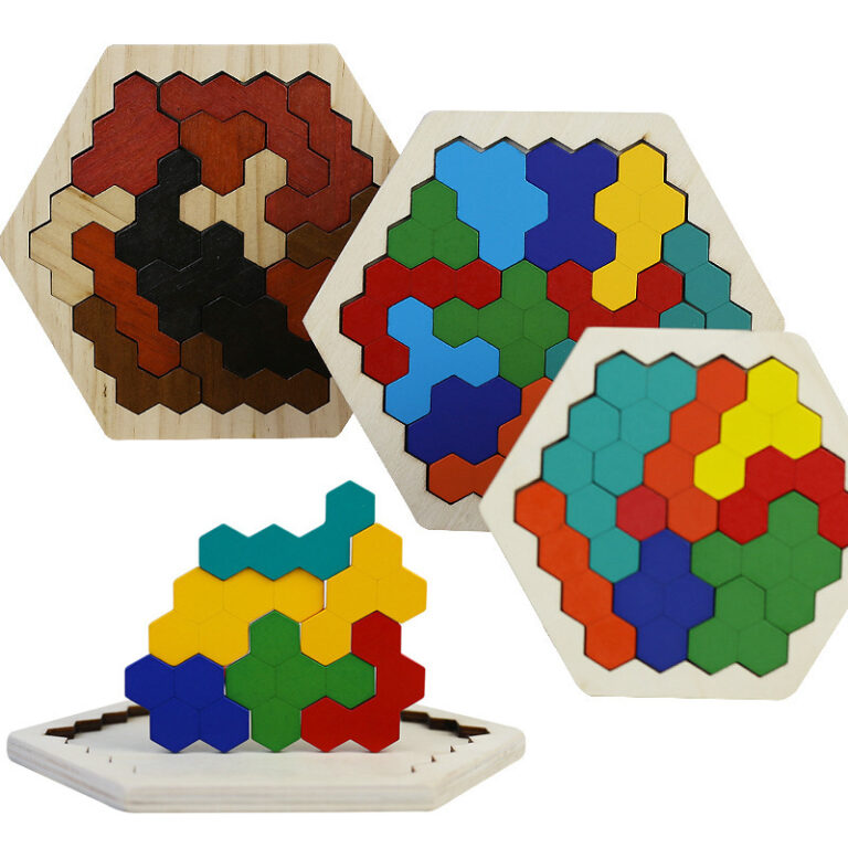 Wooden hexagon geometric puzzle for kids