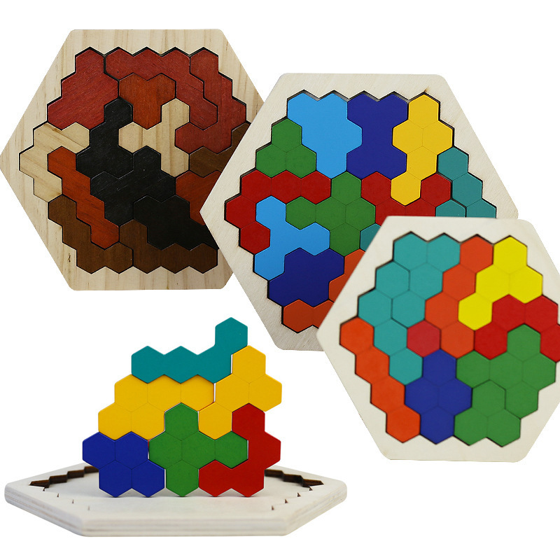 Wooden hexagon geometric puzzle for kids