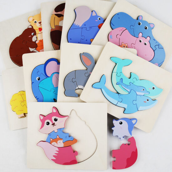 3D cartoon animal puzzle blocks for toddler learning