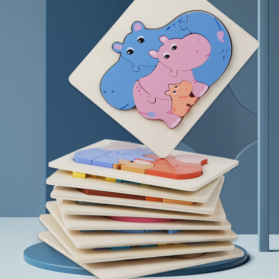 3D cartoon animal puzzle blocks for toddler learning