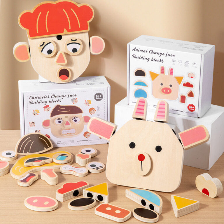 Wooden DIY face puzzle toy for kids – emotion matching game