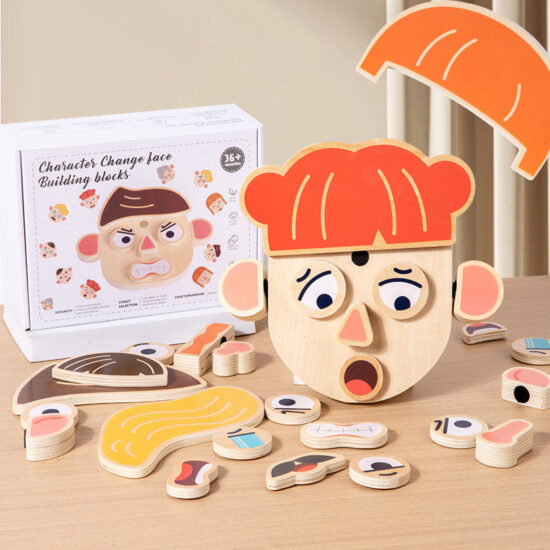 Wooden DIY face puzzle toy for kids – emotion matching game