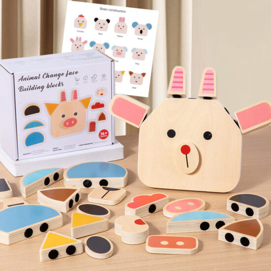Wooden DIY face puzzle toy for kids – emotion matching game