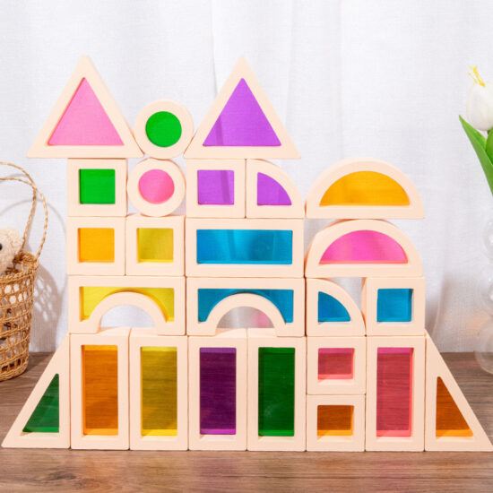 Translucent rainbow acrylic wooden blocks for kids play