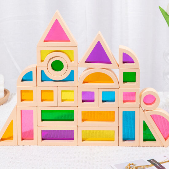 Translucent rainbow acrylic wooden blocks for kids play